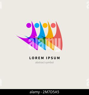 Linked people, abstract logo, business icon. Geometric shape linear vector people Stock Vector