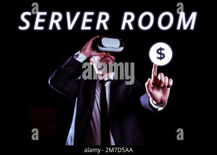 Conceptual display Server Room. Word Written on a room used to store power and operate computer servers Stock Photo