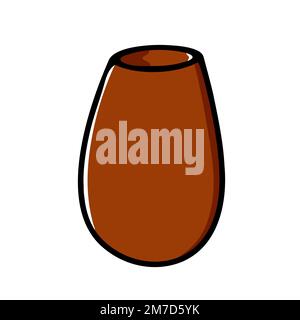 Doodle cute clay vase. Hand-drawn Beige modern bowl isolated on white background. Terracotta color streamlined jar. Cozy water-glass home decor. Minim Stock Vector