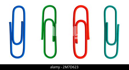 Multi-colored paper clips on a white background close-up Stock Photo