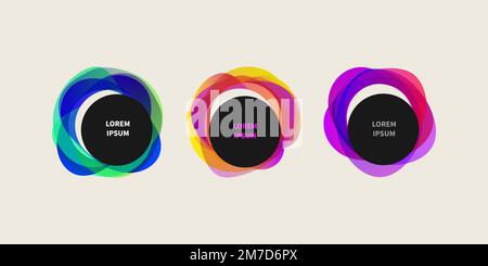 Label, organic shapes, abstract web frame, border. Set of round random stickers Stock Vector