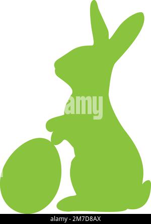 silhouette of easter bunny with egg isolated on white, vector illustration Stock Vector