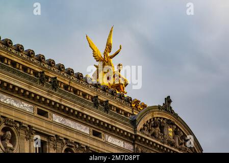 Paris, France - Dec. 26 2022: The front facade and decoration of the Opera Paris Stock Photo