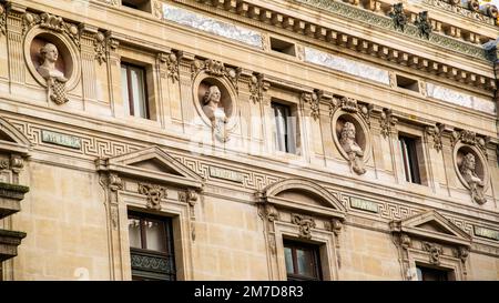 Paris, France - Dec. 26 2022: The front facade and decoration of the Opera Paris Stock Photo