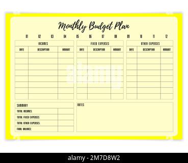 Monthly budget plan, printable budget planner templates. Vector