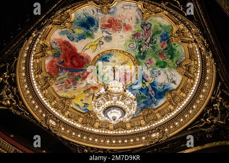 Paris, France - Dec. 26 2022: The Marc Chagall painting ceiling in the Opera Paris Stock Photo