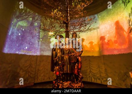 Indigenous Tree Display Sculpture with a tree, Exhibits representing Native American culture ...