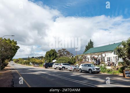 Napier, South Africa - Sep 23, 2022: A street scene, with the Napier Farm Stall, in Napier in the Western Cape Province. Vehicles are visible Stock Photo