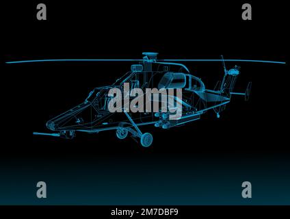 Wireframe of the aircraft from the blue lines. Polygonal plane. View from above. 3D. Vector illustration. Stock Vector