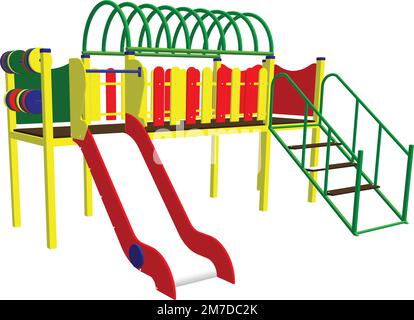 Playground with slide and tube in the park. Cartoon vector illustration. Stock Vector