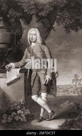 Sir Thomas Coke, Earl of Leicester, 1697 - 1759.  English patron of the arts.  During his travels he bought Leonardo da Vinci's Codex Leicester, which is named after him.  From a print by W. Lawranson after the painting by Christian Friedrich Zincke. Stock Photo