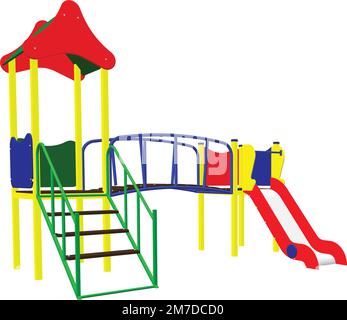 Playground with slide and tube in the park. Cartoon vector illustration. Stock Vector