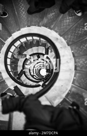 Paris, France - Dec. 28 2022: The spiral stairways in the Arc de Triomph in Paris Stock Photo