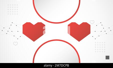 white red circle technology heart background abstract. technology with line digital, dna, red heart, dot, hi-tech, grey, science, vector. circle tech Stock Vector