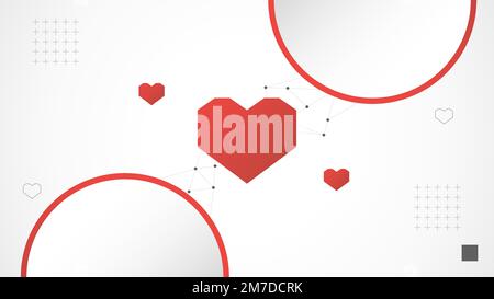 white red circle technology heart background abstract. technology with line digital, dna, red heart, dot, hi-tech, grey, science, vector. circle tech Stock Vector