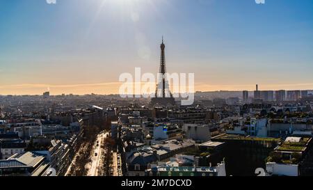 Paris, France - Dec. 28 2022: The Paris panorama view from the Arc de Triomph in Paris Stock Photo