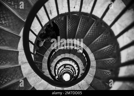 Paris, France - Dec. 28 2022: The spiral stairways in the Arc de Triomph in Paris Stock Photo