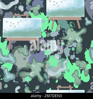 Seamless pattern with paint stains on canvas. Artistic canvas pattern abstract. Stock Vector