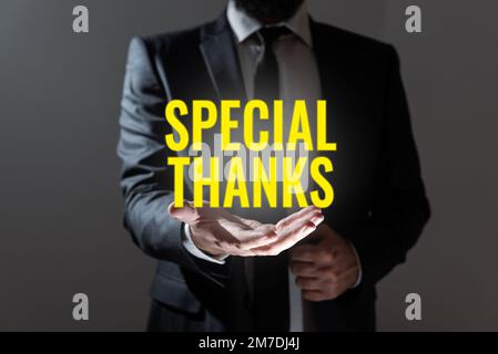 Sign displaying Special Thanks. Business overview expression of appreciation or gratitude or an acknowledgment Stock Photo