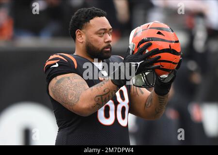 Cincinnati Bengals defensive tackle Josh Tupou (68) celebrates a