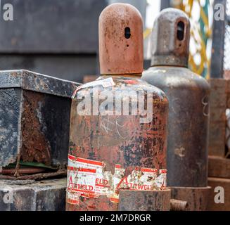 Detail image of a pair of welding tanks Stock Photo