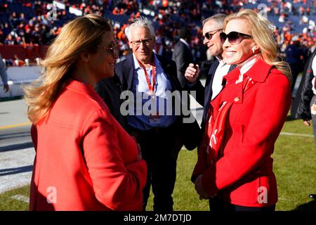 Gracie Hunt, daughter of Kansas City Chiefs chairman and chief executive  officer Clark Hunt, in the first half of an NFL football game Sunday, Dec.  11, 2022, in Denver. (AP Photo/David Zalubowski