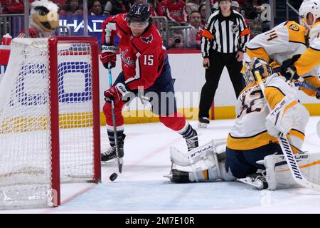 Washington Capitals left wing Sonny Milano skates in the first period of an  NHL hockey game against the Pittsburgh Penguins, Wednesday, Nov. 9, 2022,  in Washington. (AP Photo/Patrick Semansky Stock Photo - Alamy
