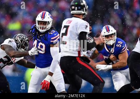 Buffalo Bills linebacker Tremaine Edmunds (49) after catching an  interception during the second half of an NFL football game against the New  England Patriots, Sunday, Jan. 8, 2023, in Orchard Park. (AP