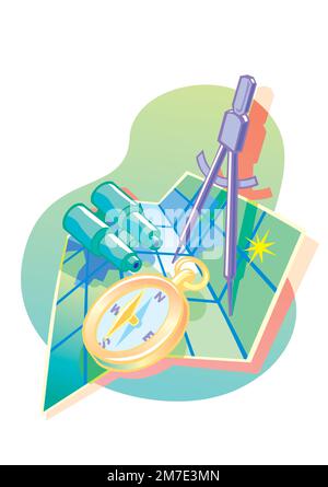 Binoculars for observation isolated on white background. Vector illustration in flat style. Stock Vector