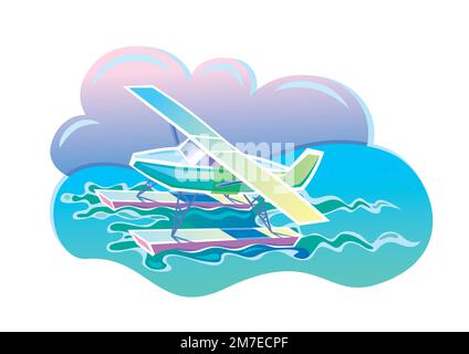 The plane landed on the water. Vector illustration in flat style. Stock Vector