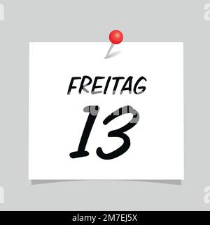 friday the 13th on yellow note paper with red pin Stock Vector
