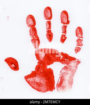 Bloody print of a bleeding hand on a white background Stock Photo - Alamy