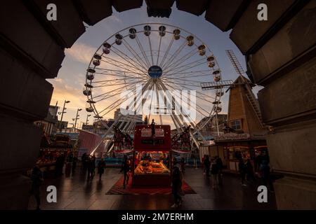 Sunset at the Winter Wonderland in Nottingham City, Nottinghamshire England UK Stock Photo