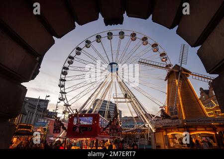 Sunset at the Winter Wonderland in Nottingham City, Nottinghamshire England UK Stock Photo