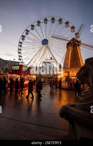 Sunset at the Winter Wonderland in Nottingham City, Nottinghamshire England UK Stock Photo