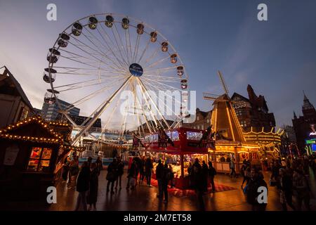 Sunset blue hour at the Winter Wonderland in Nottingham City, Nottinghamshire England UK Stock Photo