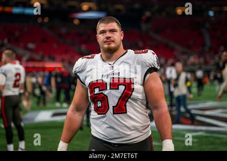 Tampa Bay Buccaneers guard Luke Goedeke (67) walks off the field during a  NFL football game against the Kansas City Chiefs, Sunday, Oct. 2, 2022 in  Tampa, Fla. (AP Photo/Alex Menendez Stock