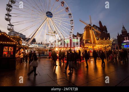 Sunset blue hour at the Winter Wonderland in Nottingham City, Nottinghamshire England UK Stock Photo