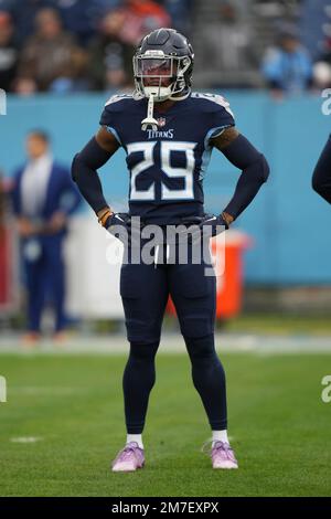 Tennessee Titans safety Josh Thompson (29) comes onto the field for the  first half of an NFL football game against the Kansas City Chiefs, Sunday,  Nov. 6, 2022 in Kansas City, Mo. (