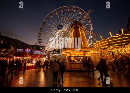 Sunset blue hour at the Winter Wonderland in Nottingham City, Nottinghamshire England UK Stock Photo