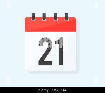 The twenty first of the month with date 21, day twenty one logo design. Calendar icon flat day 21. Reminder symbol. Event schedule date. Stock Vector
