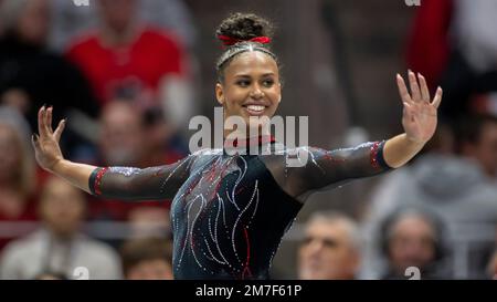 Utah gymnast Jaedyn Rucker performs her floor routine during an NCAA ...