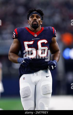 Houston Texans defensive tackle Thomas Booker IV (56) warms up before  taking on the New York