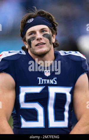 Tennessee Titans linebacker Jack Gibbens (50) runs on the field