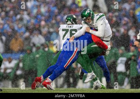 Buffalo Bills defensive tackle DaQuan Jones (92) walks off the field after  an NFL football game against the Kansas City Chiefs Sunday, Oct. 16, 2022,  in Kansas City, Mo. (AP Photo/Peter Aiken