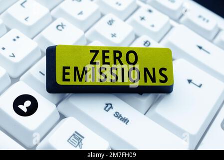 Hand writing sign Zero Emissions. Business concept emits no waste products that pollute the environment Stock Photo