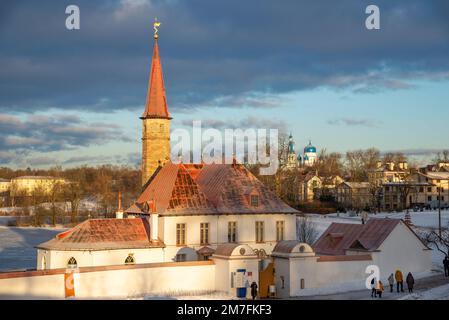 GATCHINA, RUSSIA - DECEMBER 25, 2022: Tourists at the Priory Palace on a December morning. Gatchina, Leningrad region Stock Photo