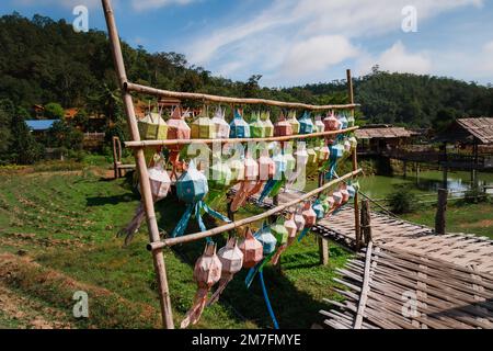 Traditional colorful Thai lanterns in the countryside. Pai,Norhern Thailand Stock Photo