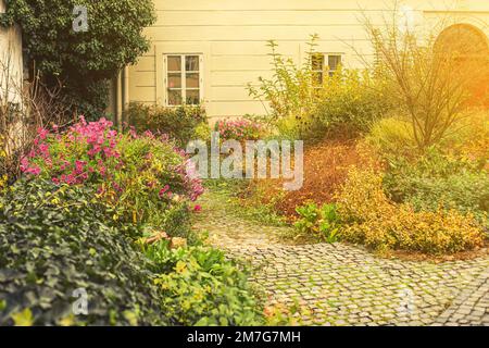 Garden in old town centre.Autumn season. Stock Photo