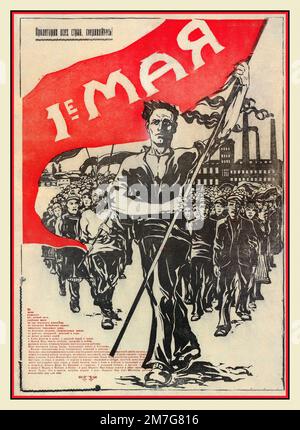 MAY 1st. Vintage Soviet USSR International Workers' Day Russia USSR Soviet Union Propaganda Poster May 1st: [poster]. - [Chita]: Dalpechat, [1921] (Chita: 1st State Printing House). – Color lithography,  Workers March May 1st 1921  History of the USSR - The period of restoration of the national economy. Formation of the USSR Art history - Graphics - Stock Photo